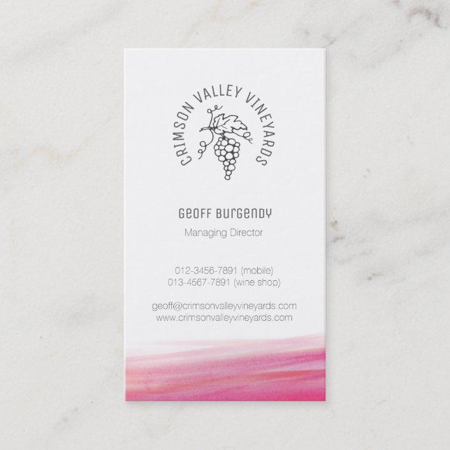 Beställnings- visitkort för druvavingårdrött vin (Framsida)