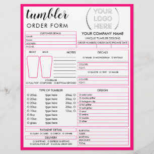 Beställningsformulär för Neon Rosa Tumbler Mugg Ko Reklamblad