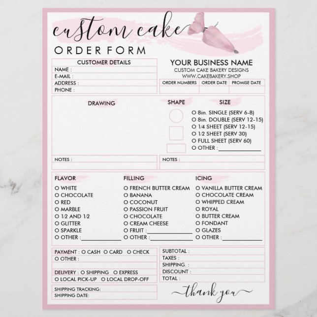 Beställningsformulär för Pink Blush Soft Bakery Ca Reklamblad (Framsidan)