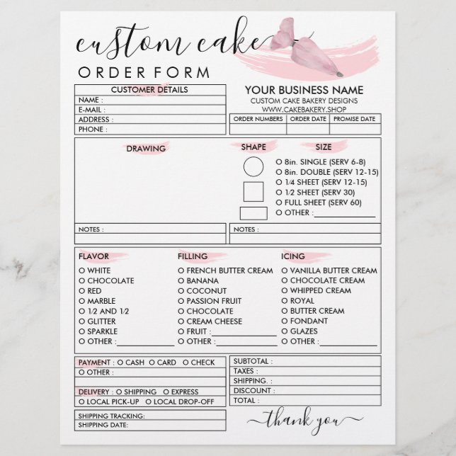 Beställningsformulär för tårta från Pink Bakery Reklamblad (Framsidan)