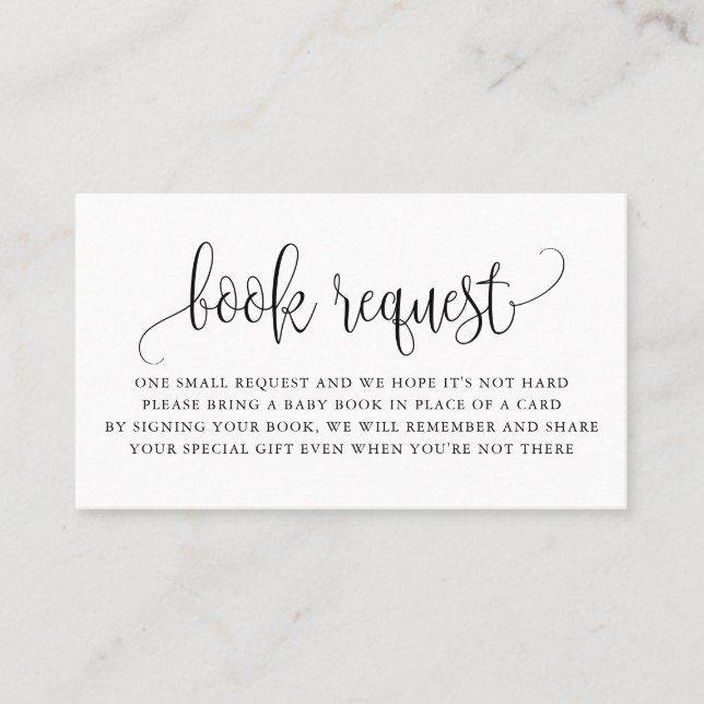 Beställningskort för bebisduschar i svart Söt Bok Visitkort (Framsida)