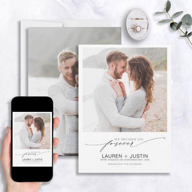 Bestäm för Forever Black White 2 Photo Förlovning Inbjudningar (Skapare uppladdad)