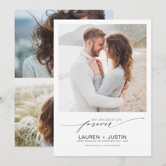 Bestäm för Forever Black White 2 Photo Förlovning Inbjudningar (Fram/baksida)