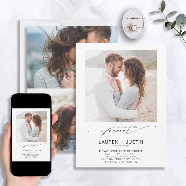 Bestäm för Forever Black White 3 Photo Förlovning Inbjudningar (Skapare uppladdad)