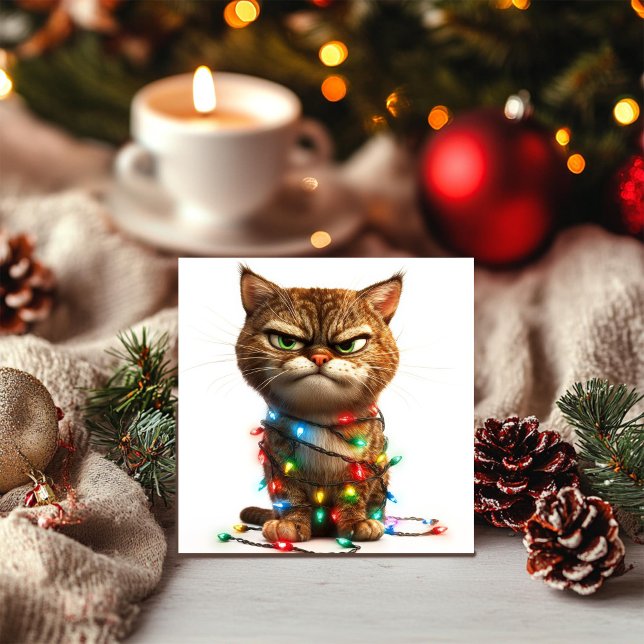 Bestämd Grinig Julkatt Julkort (Skapare uppladdad)