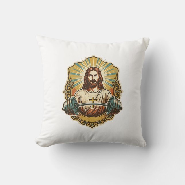 Bestämde Jesus Tung Järnstång Styrkelyft G Kudde (Framsida)