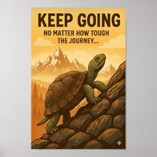 Bestämmande Sköldpadda Klättrar Stenig Backe Motiv Poster