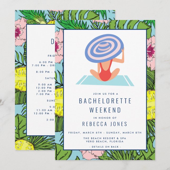 Bestämmelseort Bachelorette Beach Helg Resa Inbjudningar (Fram/baksida)