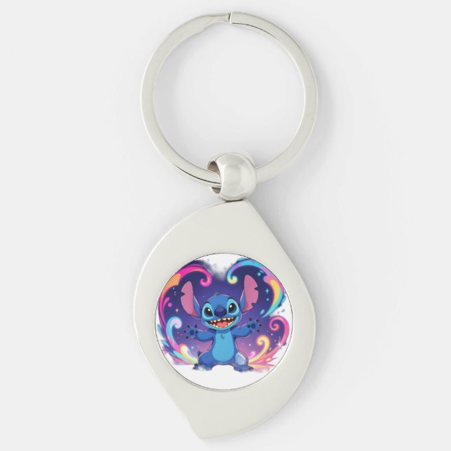 Beste Freunde fürs Leben – Lilo & Stitch Swirl Silverfärgad Nyckelring (Framsidan)
