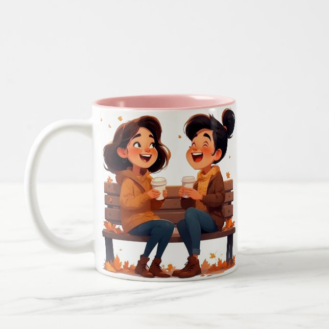 Beste Freundinnen-Tasse - Gemeinsam Lachen & Kaffe Två-Tonad Mugg (Vänster)
