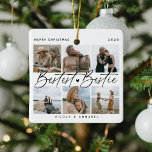 'Bestest Bestie' Friends Keepsake Photo Collage Julgransprydnad Keramik<br><div class="desc">Let a friend know how much she means to you with this keepsake gift photo collage christmas ornament. Design features 6 of your favorite pictures of you and your best friend,  script text that reads 'Bestest Bestie',  name/s and year.</div>