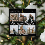 'Bestest Bestie' Friends Keepsake Photo Collage Julgransprydnad Keramik<br><div class="desc">Let a friend know how much she means to you with this keepsake gift photo collage christmas ornament. Design features 6 of your favorite pictures of you and your best friend,  script text that reads 'Bestest Bestie',  name/s and year.</div>