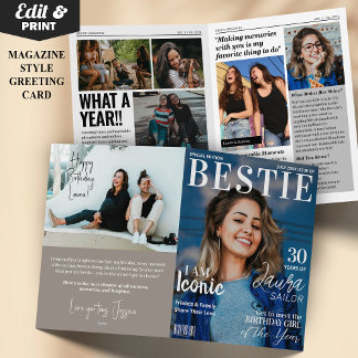 Bestie Anpassningsbar Birthday Magazine Greeting C Kort