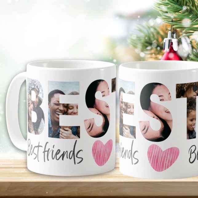 Bestie BFF Multi Photo med söt Heart Coffee Mugg (Skapare uppladdad)