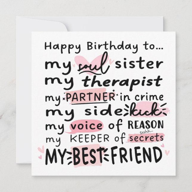 Bestie Birthday Card - Birthday Card for BestFrien Inbjudningar (Framsida)
