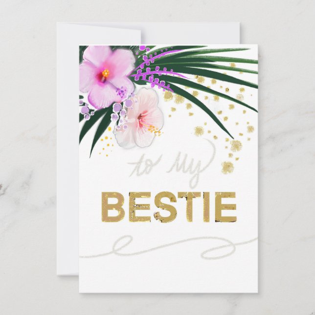 Bestie Card med Blommigt- och Guld-accenter (Framsida)