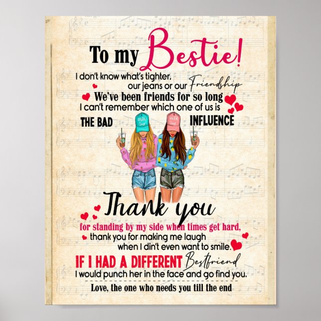Bestie Gifts | Brev till min Bestie Tack Poster (Framsidan)