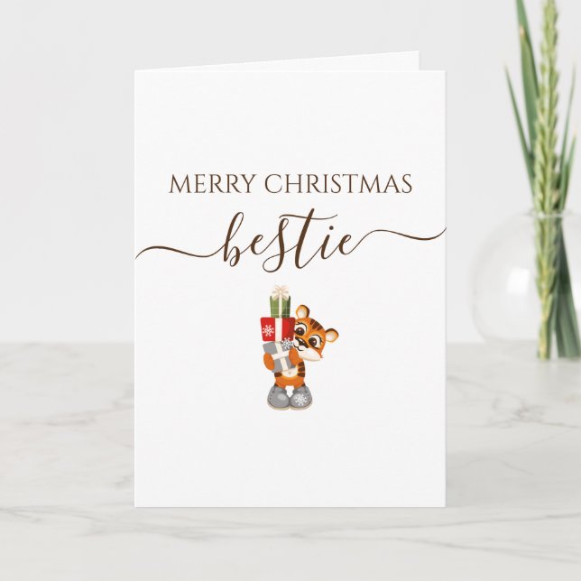 Bestie Merry Chirstmas Tiger Gift Card Kort (Framsida)