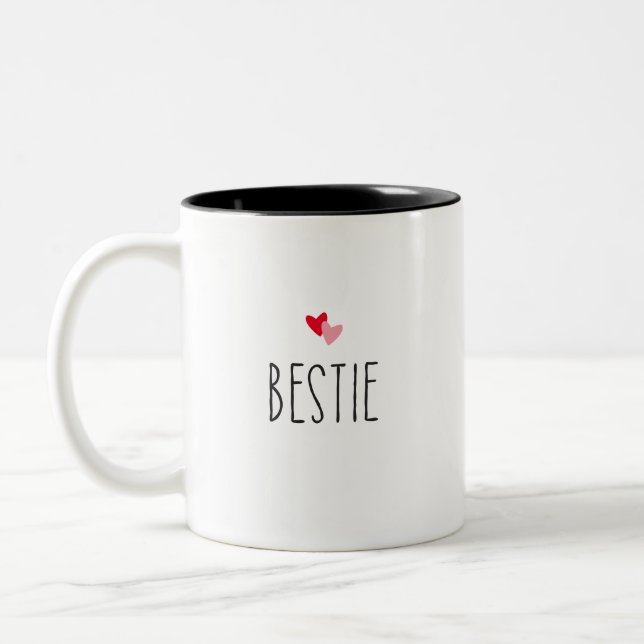 Bestie | Modern Anpassningsbar Färg Heart Bestie P Två-Tonad Mugg (Vänster)