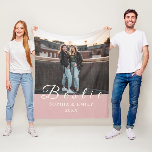 Bestie Photo Collage Fleece Blanket with Names (På plats)