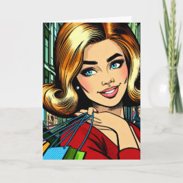 Bestie, Retro Pop Art Tecknad Shopping Girl Kort