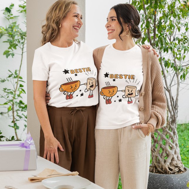 Bestie Tecknad T-Shirt - Cute Coffee & Marshmallow ("Match, laugh & sip joy together ☕✨ The cutest tee for you & your bestie!"
#BestieTee #KawaiiStyle )