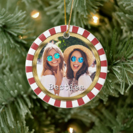 Besties 2 Photo Round med Red Rand Julgransprydnad Keramik