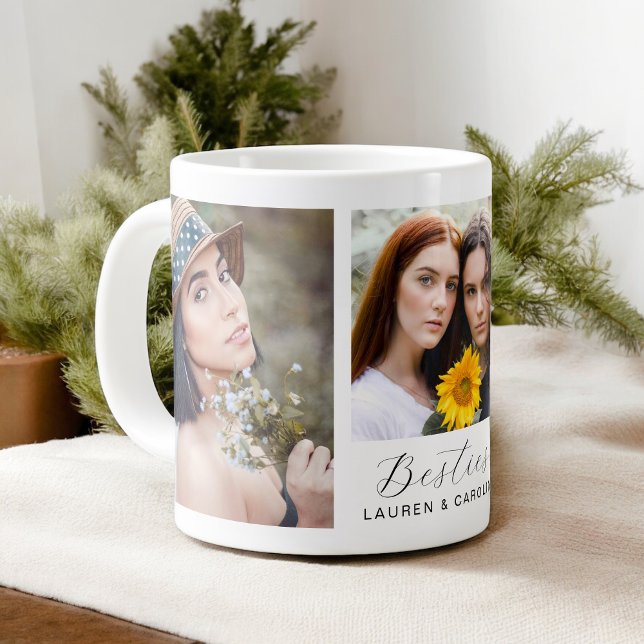 Besties 3-Photo Template-Vänskap Jumbo Mugg (Personalize with 3 selected photos and your names for a thoughtful gift for your Bestie!)