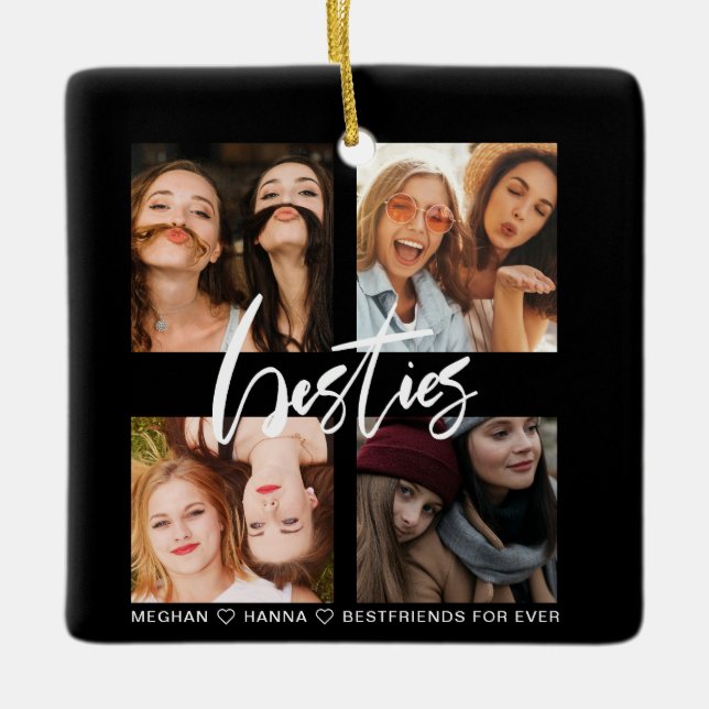 Besties 4 fotobästa vän svart ornament (Framsida)