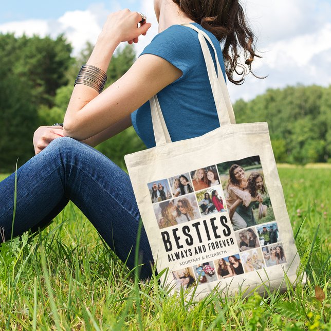 Besties Always & Forever Photo Collage Tote Bag Tygkasse (Skapare uppladdad)