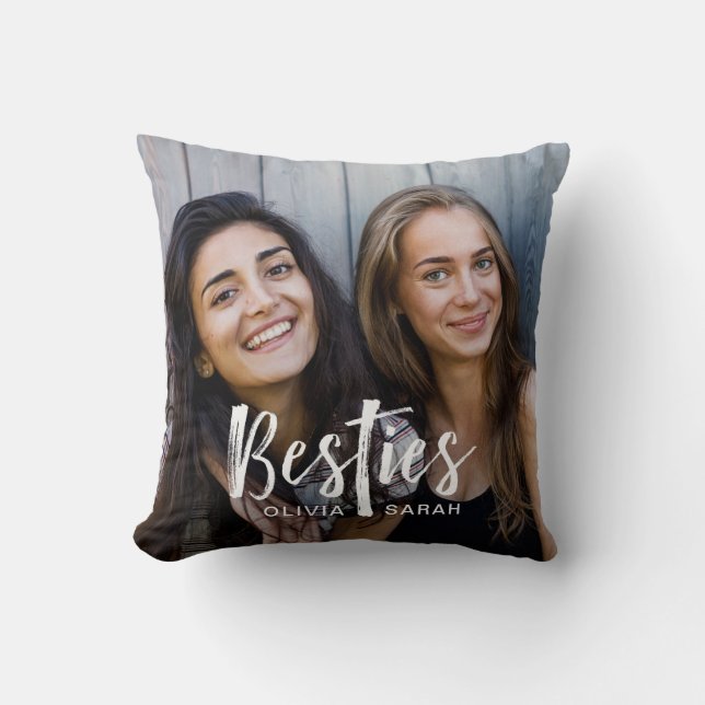 Besties | bästa vän två foto och modern text kudde (Framsida)