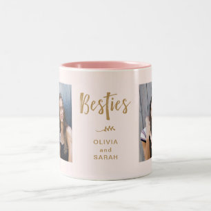 Besties   bästa vän två foto och modern text Två-Tonad mugg