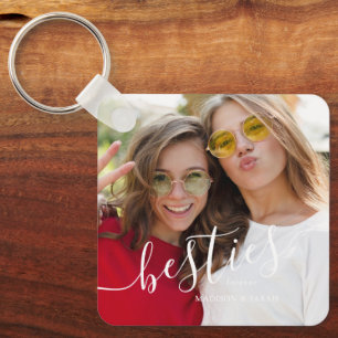 "Besties" Best Friend Personlig Photo Nyckelring
