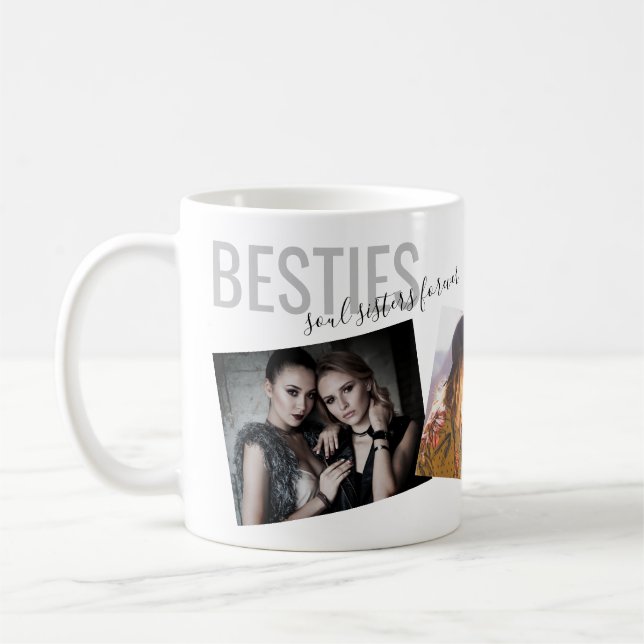 Besties Best Friends 3 Photo Modern Anpassningsbar Kaffemugg (Vänster)