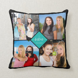Besties Best Friends 4 Photo Collage Roligt Teal N Kudde
