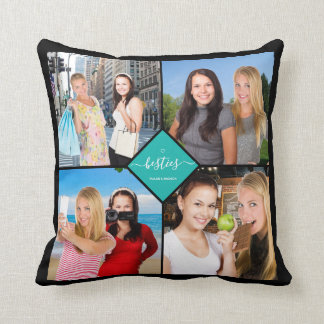 Besties Best Friends 4 Photo Collage Roligt Teal N Kudde