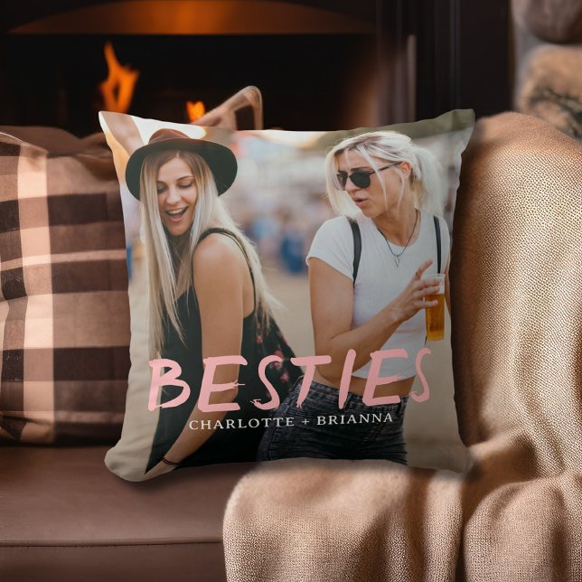 Besties Best Friends Brush Script Photo Kudde (Skapare uppladdad)