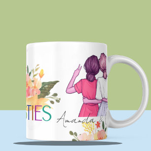Besties BFF Cute Illustration Blommigt Best Friend Mugg