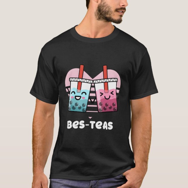 Besties Bubble Tea Pun Bes-Teas T Shirt (Framsida)