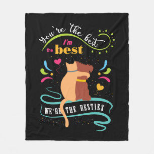 Besties Cat och Hund Funny Quote Fleecefilt