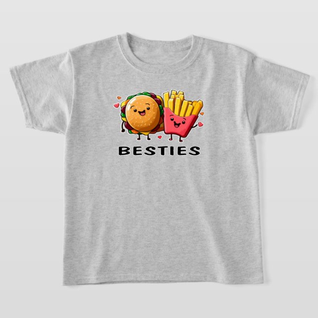 Besties Cheeseburger och Fries Best Friends T Shirt (Laydown)