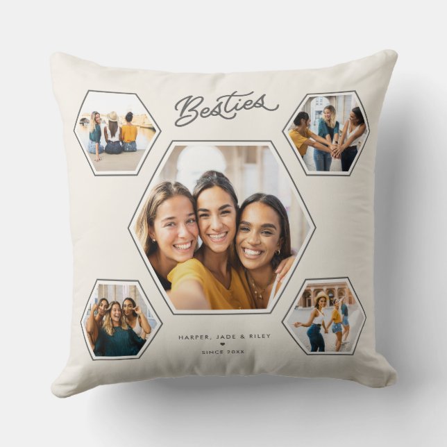 Besties Custom 10 Photo Collage Handwritten Script Kudde (Baksida)