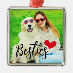 Besties Cute Hund Red Heart Photo Julgransprydnad Metall