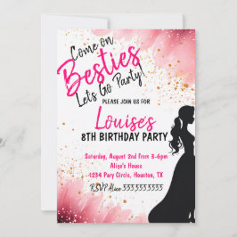 Besties Doll Rosa Glitter Party födelsedag Inbjudningar