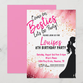 Besties Doll Rosa Glitter Party födelsedag Inbjudningar