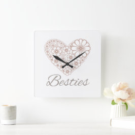 Besties Floral Neutral Heart, Friendship Gift Fyrkantig Klocka