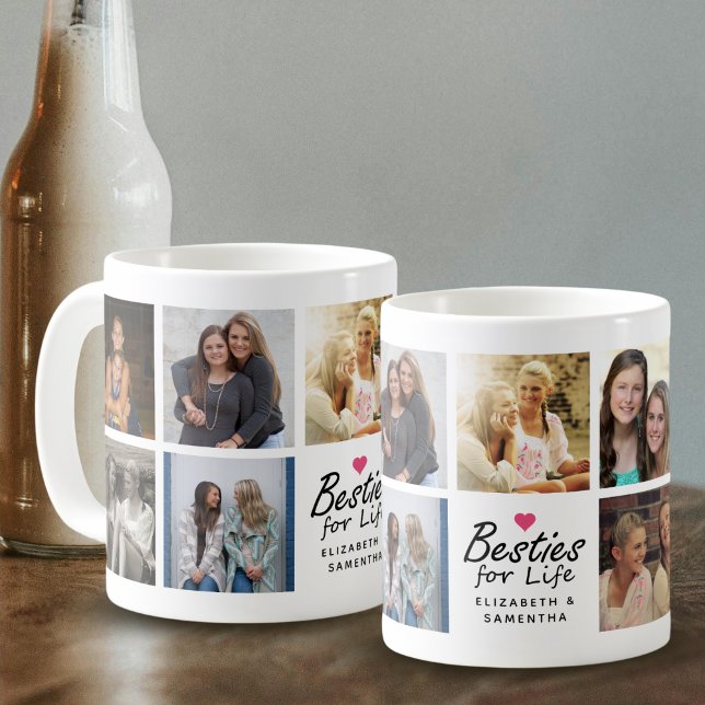 Besties for Life Script Best Friends Photo Collage Kaffemugg (Skapare uppladdad)