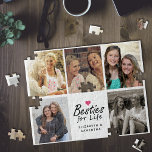 Besties for Life Script Best Friends Photo Collage Pussel<br><div class="desc">Fira din vänskap med "Besties for Life Script Best Friends Photo Collage Jigszawa Puzzle". Den här charmerande designen innehåller citatet "Besties for life" i skript, svart typografi med en liten shock rosa hjärtikon överst. Under citatet anpassar du namnen och skapar en 5-fotokollage av dina favoritminnen tillsammans runt texten. Det är...</div>