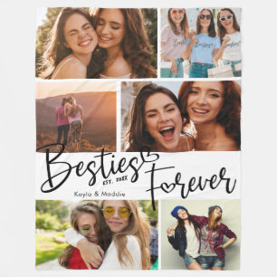 Besties Forever BFF Modern Script Photo Collage Fleecefilt