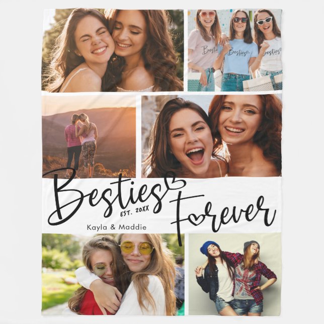 Besties Forever BFF Modern Script Photo Collage Fleecefilt (Framsidan)